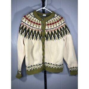 Vintage Scandinavian Denmark Sweater Womens Md handknit Wool Metal Cardigan